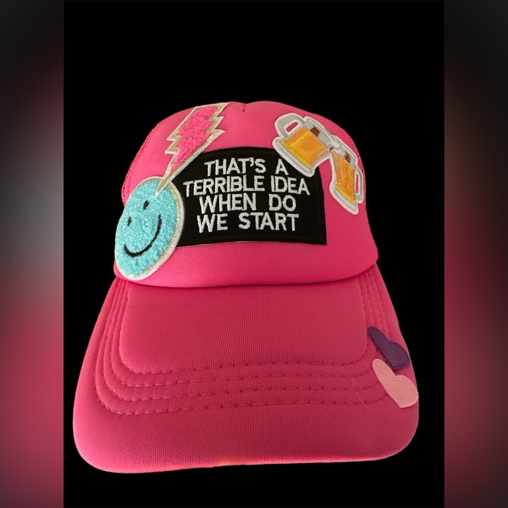 Trucker hat with embroidered patches